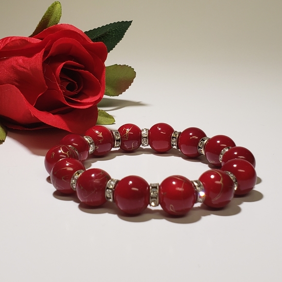 Thailand Red Bead Stretch Bracelet - Picture 2 of 8